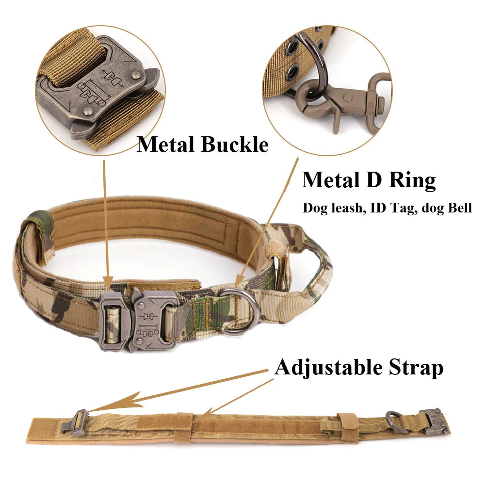 🐾 Tactical Dog Harness Set — Adjustable Military Vest with Leash, Collar & Custom Patches