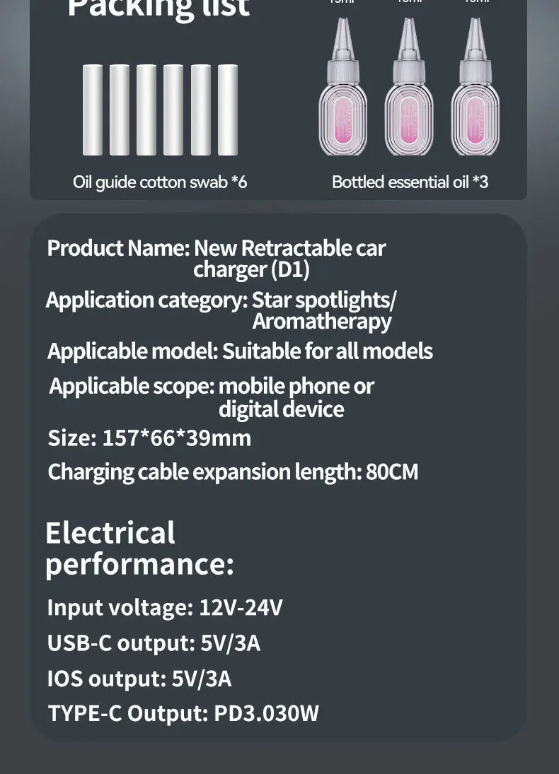 Fast Charging USB-C/ LED Starry Lights & Aromatherapy– iOS & Android