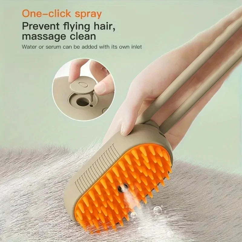 Pet Steam Spray Massage Brush – Clean, Detangle & Relax